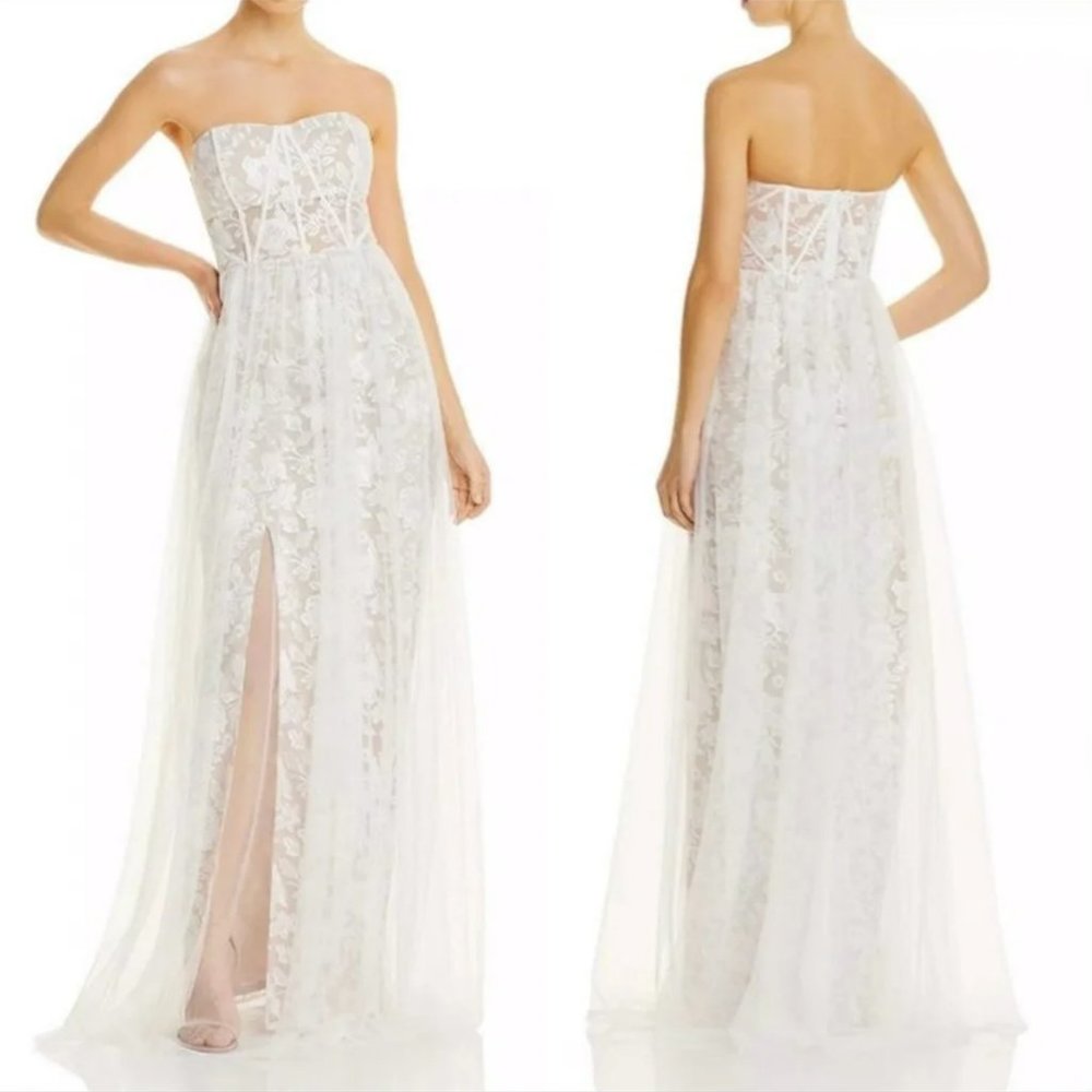 NWT Aidan Mattox strapless floral embroidered lace gown